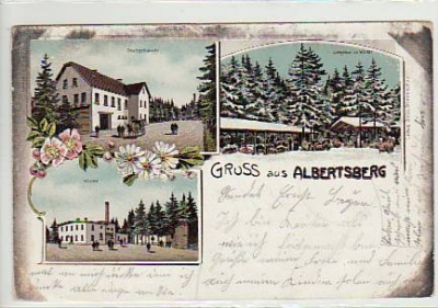 Albertsberg Vogtland Litho Stallgebäude,Küche Winter 1907