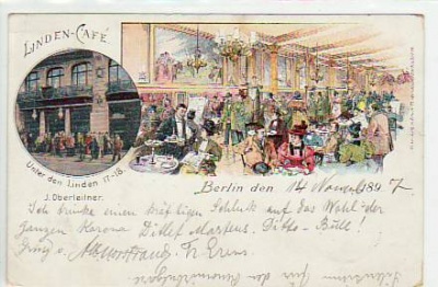Berlin Mitte Litho vom Linden-Cafe 1897