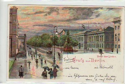 Berlin Mitte Unter den Linden Litho von 1909