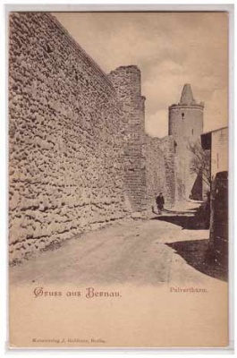 Bernau Stadtmauer und Pulverturm vor 1907