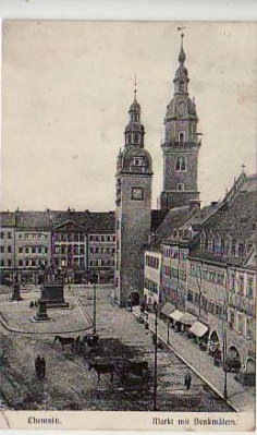 Chemnitz Markt mit Denkmälern 1908