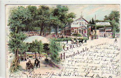 Berlin Grunewald Litho Restaurant Hundekehle 1899