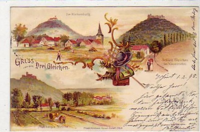 Drei Gleichen Wachsenburg bei Wandersleben,Gotha Litho 1898