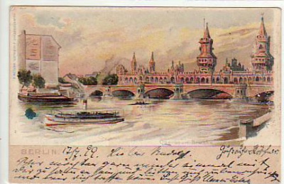 Berlin Friedrichshain Oberbaum-Brücke Litho 1899