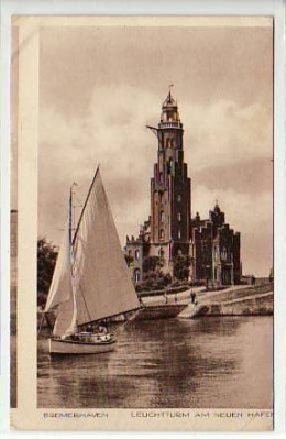 Bremerhaven Leuchtturm und Segelboot 1931