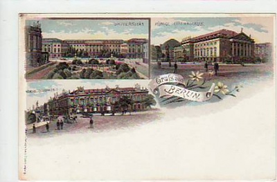 Berlin Mitte Litho Opernhaus,Universität,Zeughaus ca 1900