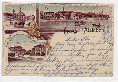 Alsleben Litho mit Bahnhof von 1902