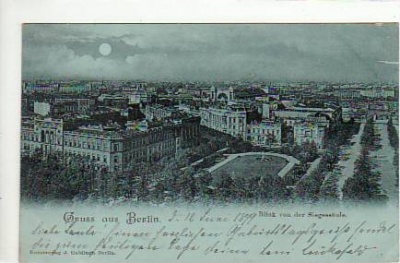 Berlin Tiergarten von der Siegessäule Mondschein AK 1899