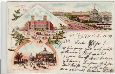 Berlin Tiergarten Lehrter Bahnhof Litho von 1899