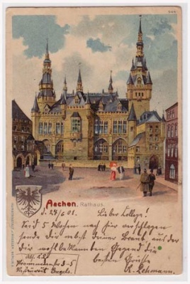 Aachen Rathaus mit wappen 1901