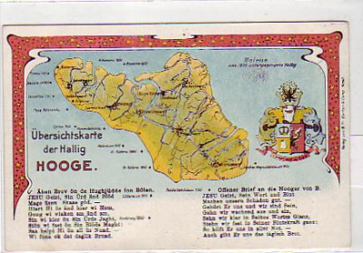 Hallig Hooge mit Wappen AK als Landkarte ca 1910