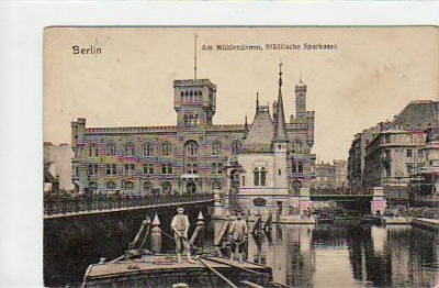 Berlin Mitte Schleuse am Mühlendamm und Sparkasse 1910