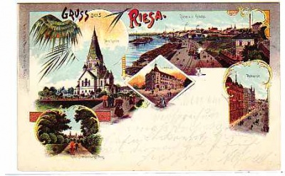 Riesa an der Elbe Litho - Ansichtskarten 1900
