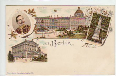 Berlin Mitte Schloss und Nationalgalerie Litho ca 1900