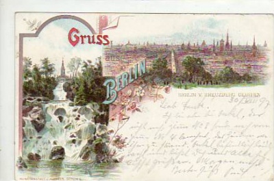 Berlin Kreuzberg Litho Ansichtskarte von 1897