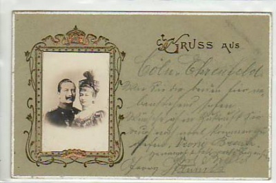 Adel Monarchie Kaiser Wilhelm der 2. und Frau,Prägekarte 1901