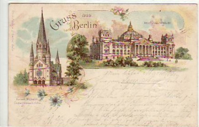 Berlin Tiergarten Reichstag Litho Vorläufer 1896
