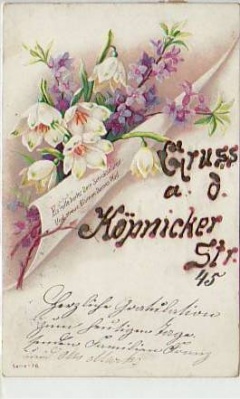 Berlin Köpenick Prägekarte mit Blumen 1903