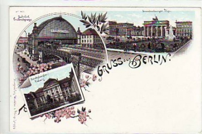 Berlin Mitte Bahnhof Friedrichstraße Litho ca 1900