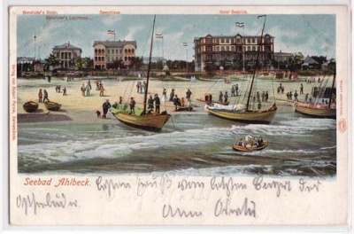 Ahlbeck Litho mit Booten von 1902