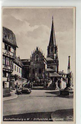 Aschaffenburg Kirche und Brunnen 1942
