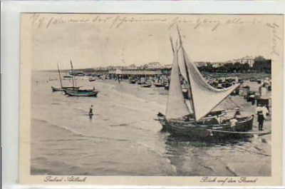 Ostseebad Ahlbeck mit Segelboot 1929