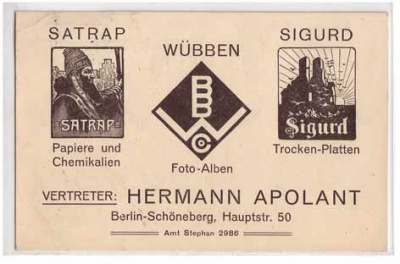 Berlin Schöneberg Werbekarte Hermann Apolant 1923