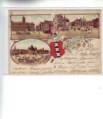 Amsterdam Litho Ansichtskarte von 1898  Niederlande