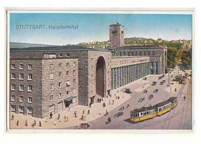 Stuttgart , Bahnhof , Strassenbahn 1950