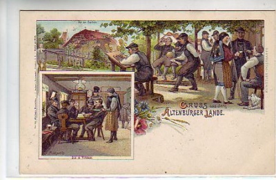 Altenburg Kegelbahn Trachten Litho ca 1900