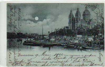 Amsterdam Mondschein AK 1900  Niederland