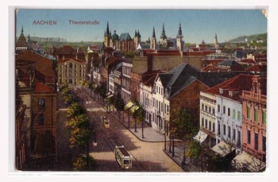 Aachen Theaterstraße mit Strassenbahn 1916