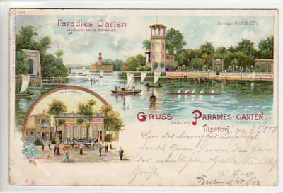 Berlin Treptow Paradies-Garten Litho 1900