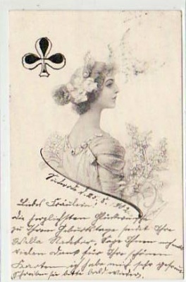 AK als Spielkarte Kreuz-Dame,Frau 1902