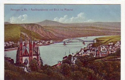 Remagen am Rhein Kirche , Rheintal ca 1915