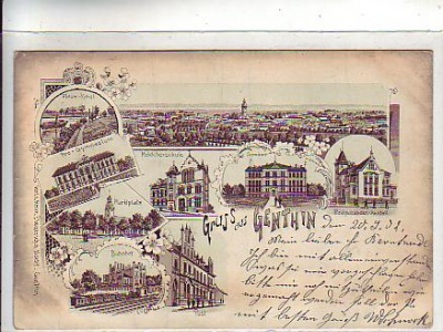 Genthin Litho Bahnhof,Postamt,Mädchenschule,Kanal u.s.w. 1902