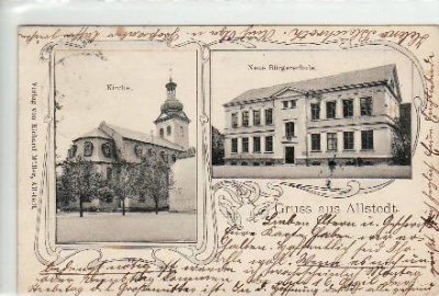 Allstedt Bürgerschule und Kirche 1905