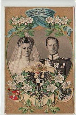 Adel Monarchie Kronprinzen Vermählung-Hochzeit Prägekarte